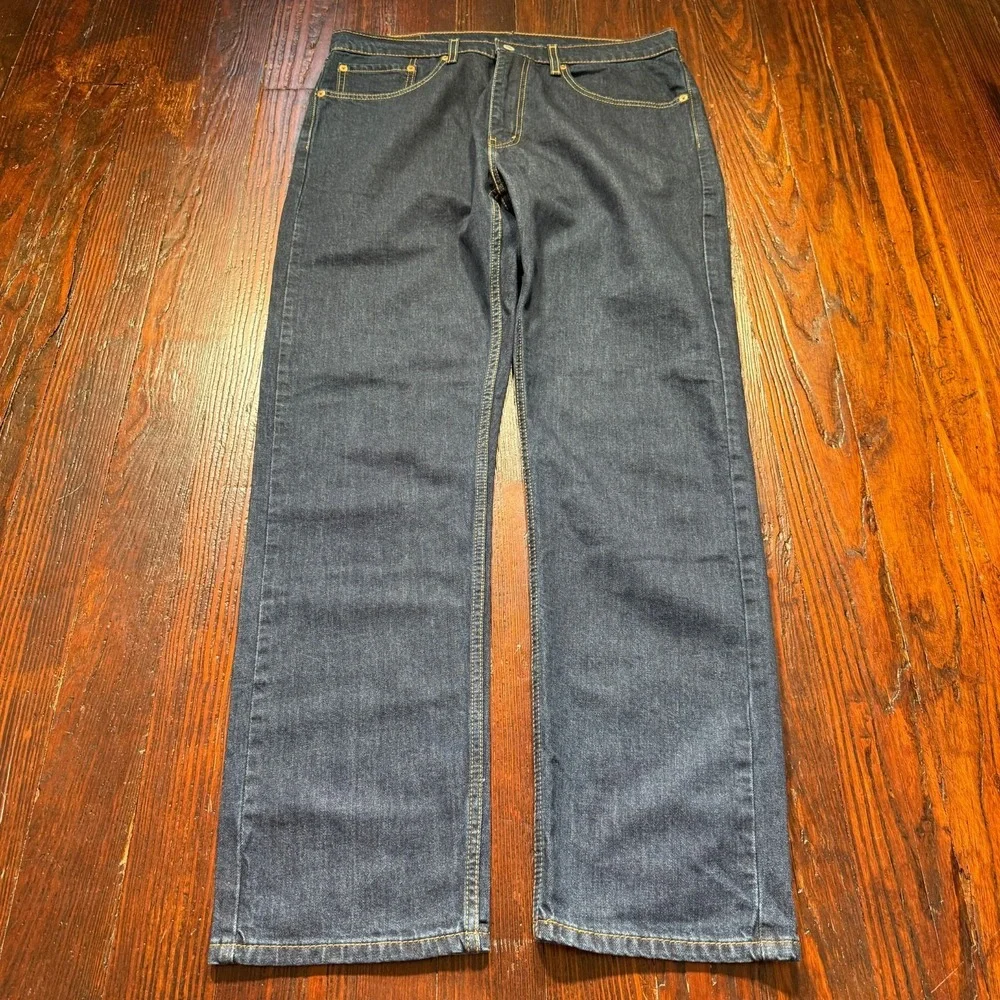 Levis 505 Jeans Mens 36x32 Blue Straight Leg Stretch Cowboy Biker -‎ EUC